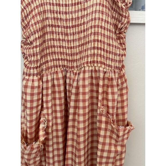 Umgee Women's Orange Gingham Sleeveless Jumpsuit Size M Casual Spring - Picture 4 of 6